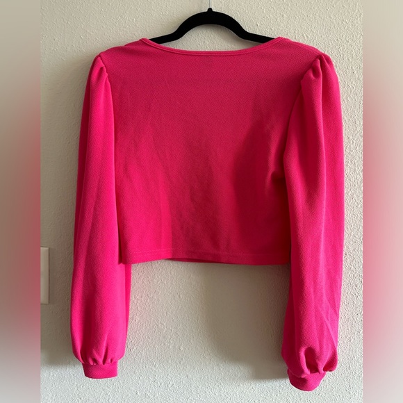 A2 - 143VHot pink square neck long lantern sleeve top petite size large - Picture 10 of 10